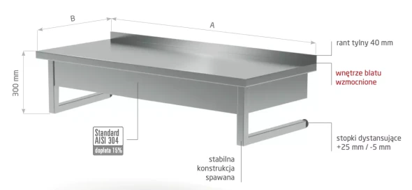 Stół przyścienny wiszący ze stali nierdzewnej POL-101-WI.webp