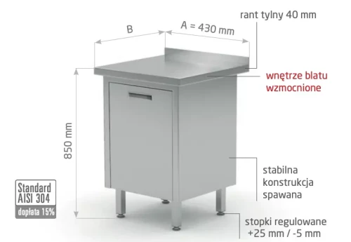 Przejdź do produktu Stół przyścienny szafka z pojemnikiem wychylnym POL-131, 430x700x(H)850mm