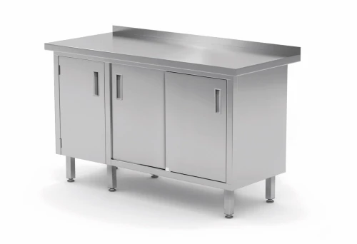 Stół przyścienny z szafką i drzwiami suwanymi - drzwi na zawiasach  ze stali nierdzewnej  POL-134-L.webp