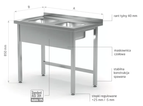 Przejdź do produktu Stół z dwoma małymi zlewami bez półki POL-221-MK, 900x600x(H)850mm