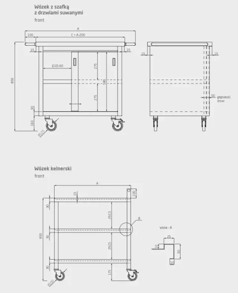 Wózek  z szafką i kelnerski.webp