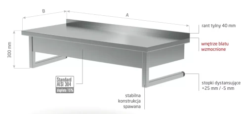 Przejdź do produktu Stół przyścienny wiszący POL-101-WI, 700x600x(H)300mm