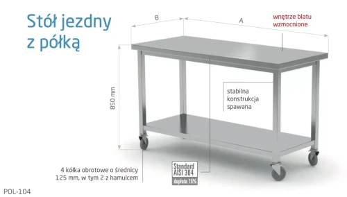 Przejdź do produktu Stół jezdny z półką POL-104, 1000x600x(H)850mm