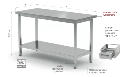 Przejdź do produktu Stół centralny z półką POL-112, 1100x700x(H)850mm