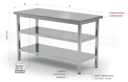Przejdź do produktu Stół centralny z dwiema półkami POL-112/2, 800x800x(H)850mm