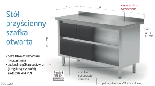 Przejdź do produktu Stół przyścienny szafka otwarta POL-129, 500x700x(H)850mm