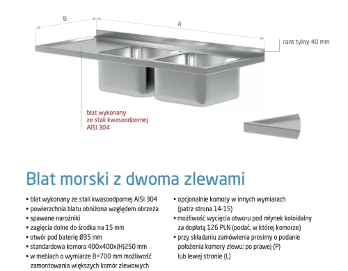 Przejdź do produktu Blat z dwoma zlewami BL-202, 1100x600x(H)40mm