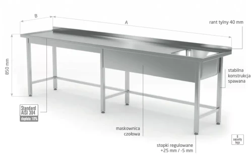 Przejdź do produktu Stół ze zlewem wzmocniony bez półki - komora po lewej stronie POL-210-6-L, 2300x600x(H)850mm