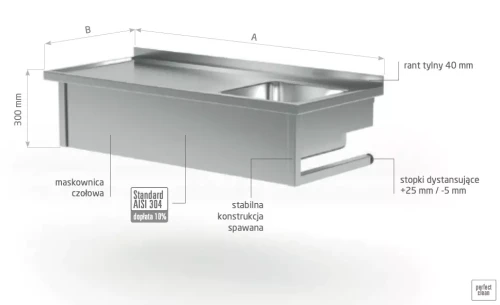 Przejdź do produktu Stół wiszący ze zlewem - komora po prawej stronie POL-211-WI-P, 800x600x(H)300mm