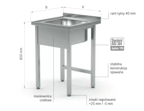 Przejdź do produktu Stół ze zlewem bez półki POL-211, 600x700x(H)850mm