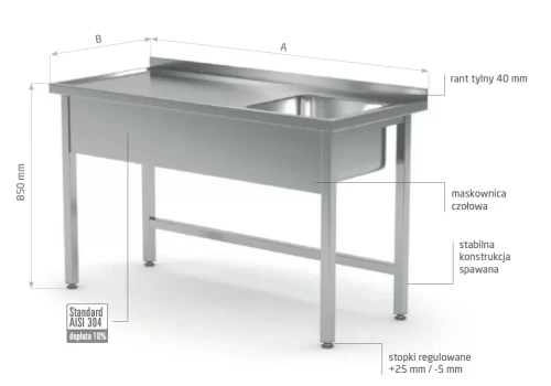 Przejdź do produktu Stół ze zlewem bez półki - komora po prawej stronie POL-211-P, 800x600x(H)850mm