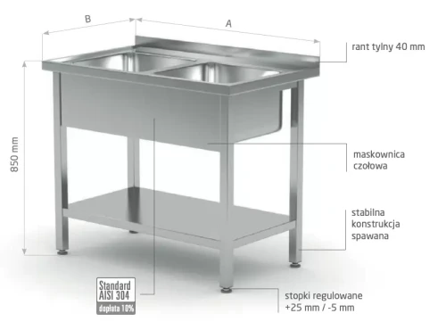Przejdź do produktu Stół z dwoma zlewami i półką POL-222, 1000x600x(H)850mm