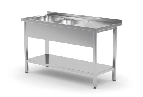 Przejdź do produktu Stół z dwoma zlewami i półką - komory po lewej stronie POL-222-L, 1200x600x(H)850mm