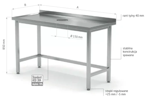 Przejdź do produktu Stół przyścienny z otworem na odpadki POL-235, 1200x700x(H)850mm