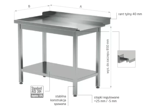 Przejdź do produktu Stół wyładowczy do zmywarek z półką - lewy POL-237-L, 800x700x(H)850mm