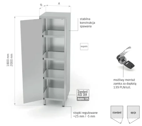 Przejdź do produktu Szafa magazynowa z drzwiami na zawiasach POL-304-2-W, 400x500x(H)2000mm