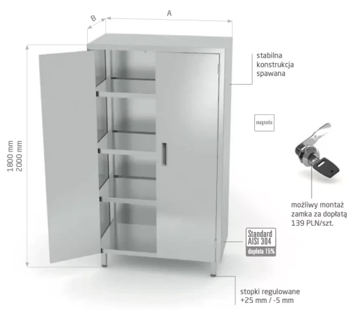 Przejdź do produktu Szafa magazynowa z drzwiami na zawiasach POL-304-2, 1200x700x(H)2000mm