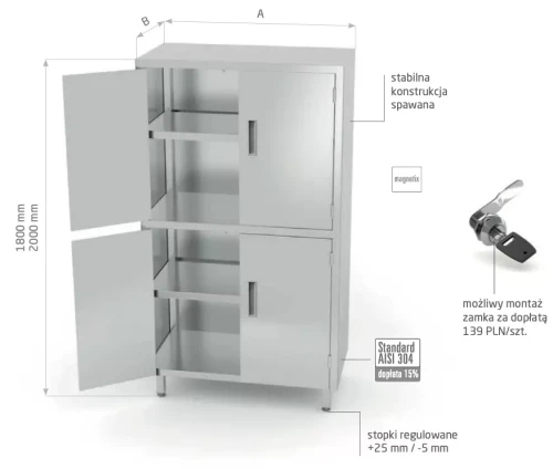 Przejdź do produktu Szafa magazynowa z przegrodą i drzwiami na zawiasach POL-305-2, 1000x700x(H)2000mm