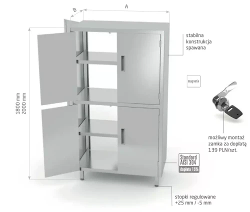 Przejdź do produktu Szafa przelotowa z przegrodą i drzwiami na zawiasach POL-306-2, 1000x700x(H)2000mm