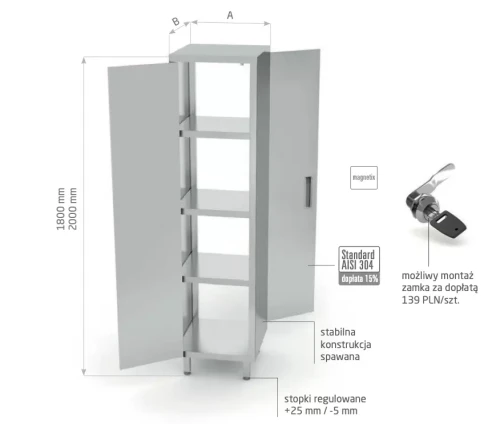 Przejdź do produktu Szafa przelotowa z drzwiami na zawiasach POL-312-W, 600x600x(H)1800mm