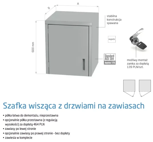 Przejdź do produktu Szafka wisząca z drzwiami na zawiasach POL-310, 600x400x(H)600mm