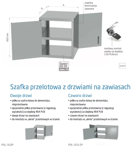 Przejdź do produktu Szafka przelotowa z drzwiami na zawiasach POL-310-2P, 700x400x(H)600mm