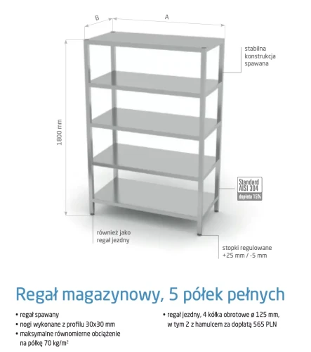 Przejdź do produktu Regał magazynowy, 5 półek pełnych POL-335, 1300x700x(H)1800mm