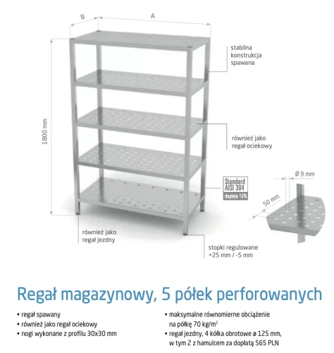 Przejdź do produktu Regał magazynowy, 5 półek perforowanych POL-345, 1400x500x(H)1800mm