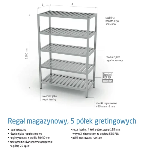 Przejdź do produktu Regał magazynowy, 5 półek gretingowych POL-355, 800x600x(H)1800mm