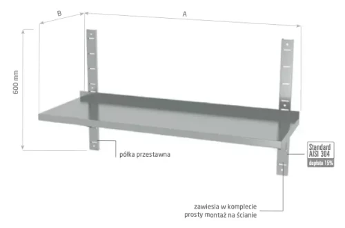 Przejdź do produktu Półka wisząca przestawna pojedyncza z trzema konsolami POL-381-3, 1600x300x(H)600mm