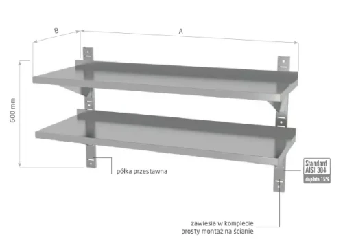 Przejdź do produktu Półka wisząca przestawna, podwójna z dwiema konsolami POL-384, 900x400x(H)600mm