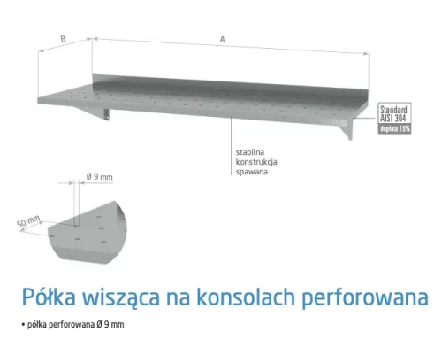 Przejdź do produktu Półka wisząca na konsolach, perforowana z dwiema konsolami POL-382-PERF, 900x300x(H)250mm