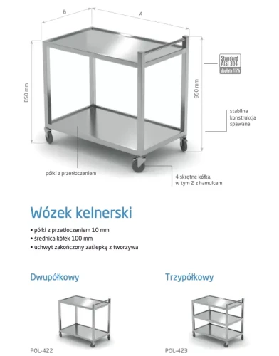 Przejdź do produktu Wózek kelnerski trzypółkowy POL-423, 1000x600x(H)850mm