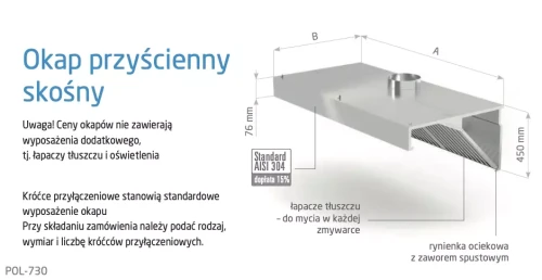 Przejdź do produktu Okap przyścienny skośny POL-730, 5000x1200x(H)450mm
