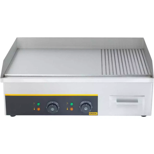 Płyta grillowa 1/2 gładka, 1/2 ryflowana, Gredil, 3.5kW/230 V,