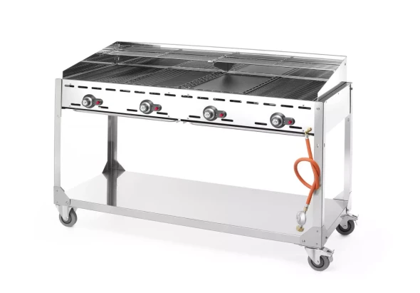 Grill Green Fire 4-palnikowy, HENDI, Profi Line, podstawa z półką na kółkach, szary, 22kW