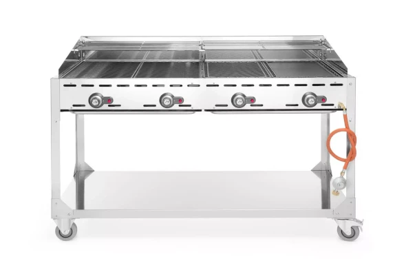 Grill Green Fire 4-palnikowy, HENDI, Profi Line, podstawa z półką na kółkach, szary, 22kW