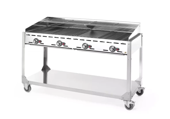 Grill Green Fire 4-palnikowy, HENDI, Profi Line, podstawa z półką na kółkach, szary, 22kW