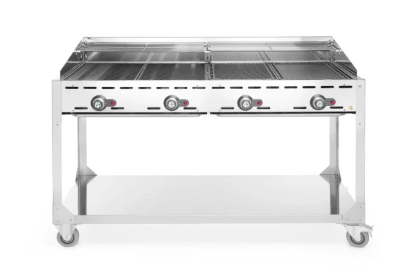 Grill Green Fire 4-palnikowy, HENDI, Profi Line, podstawa z półką na kółkach, szary, 22kW
