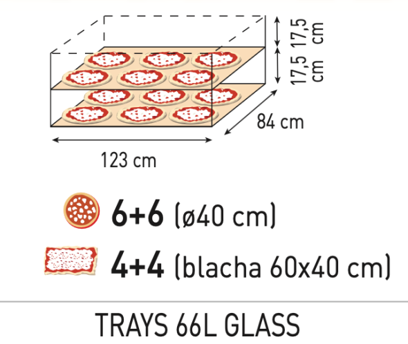 Piec do pizzy Trays 66L Glass, Prismafood, 2 komory, 400V/20400W