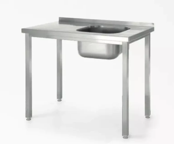 Stół ze zlewem - skręcany, HENDI, Kitchen Line, zlew po prawej stronie, 800x600x(H)850mm