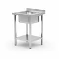 Stół ze zlewem i półką – skręcany, HENDI, Kitchen Line, zlew wyśrodkowany, 600x600x(H)850mm