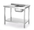 Stół ze zlewem i półką – skręcany, HENDI, Kitchen Line, zlew po prawej, 800x600x(H)850mm