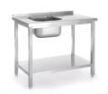 Stół ze zlewem i półką – skręcany, HENDI, Kitchen Line, zlew po lewej stronie, 800x600x(H)850mm