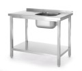 Stół ze zlewem i półką – skręcany, HENDI, Kitchen Line, zlew po prawej stronie, 1000x600x(H)850mm