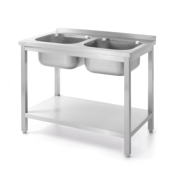 Stół z 2 zlewami i półką – skręcany, HENDI, Kitchen Line, dwa zlewy, 1000x600x(H)850mm
