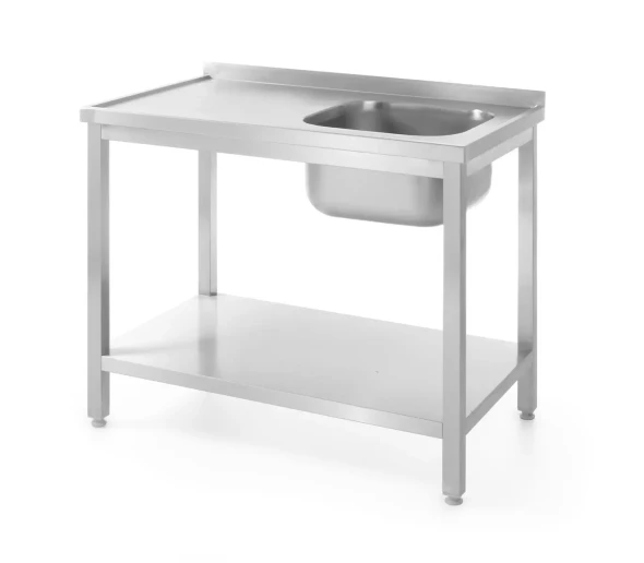 Stół ze zlewem i półką – skręcany, HENDI, Profi Line, komora po prawej, 1000x600x(H)850mm