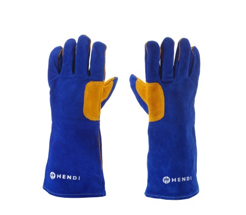 Przejdź do produktu Rękawice do grilla, skórzane, HENDI, niebieski, 2 szt., (L)410mm