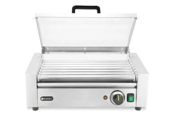 Podgrzewacz rolkowy do parówek jednostrefowy, z energooszczędną pokrywą, HENDI, 7 rolek, 230V/620W, 566x375x(H)259mm
