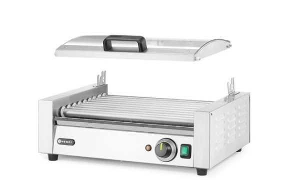 Podgrzewacz rolkowy do parówek jednostrefowy, z energooszczędną pokrywą, HENDI, 9 rolek, 230V/790W, 566x450x(H)259mm